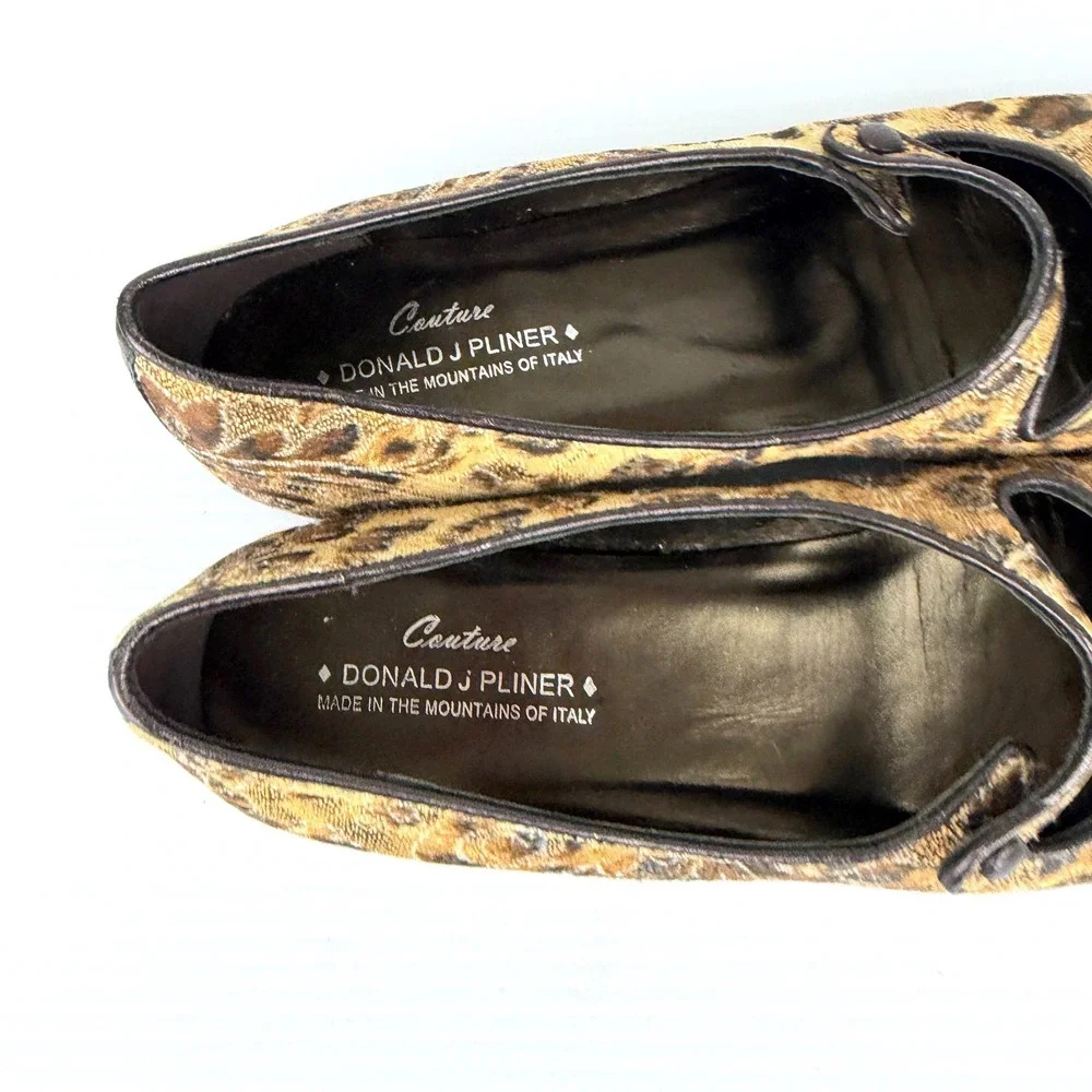 Donald‎ J Pliner Couture Henna Leopard Mary Jane Flats Jacquard Italy Size 8M